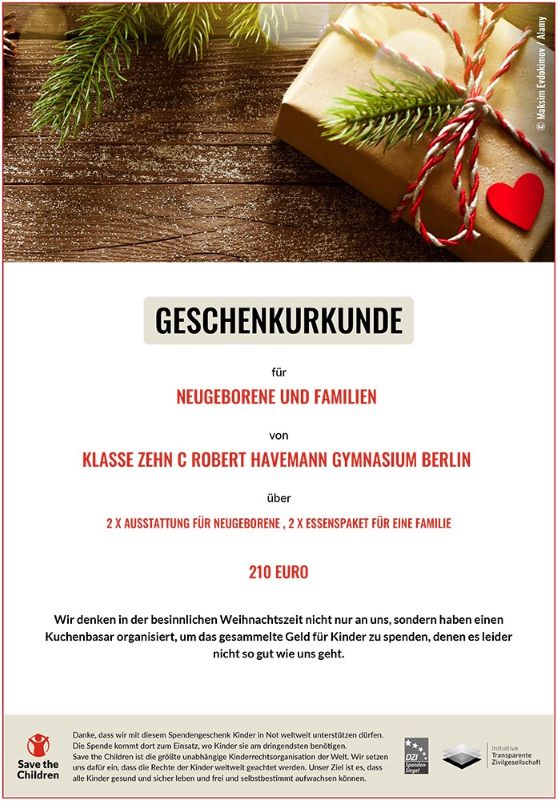 Spendenaktion Urkunde
